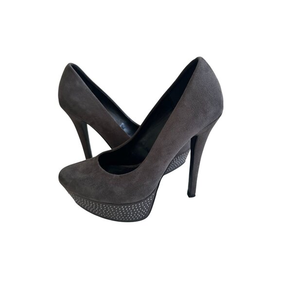 ALDO Gray Faux Suede Studded Platform Heels Size 6.5 - Picture 3 of 6